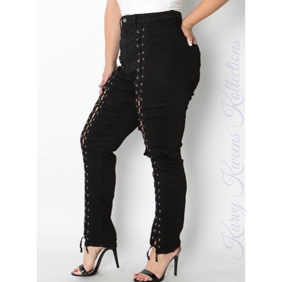 ✨LAST 1✨ High Waisted Lace Up Jeans-24/3X - Picture 3 of 8